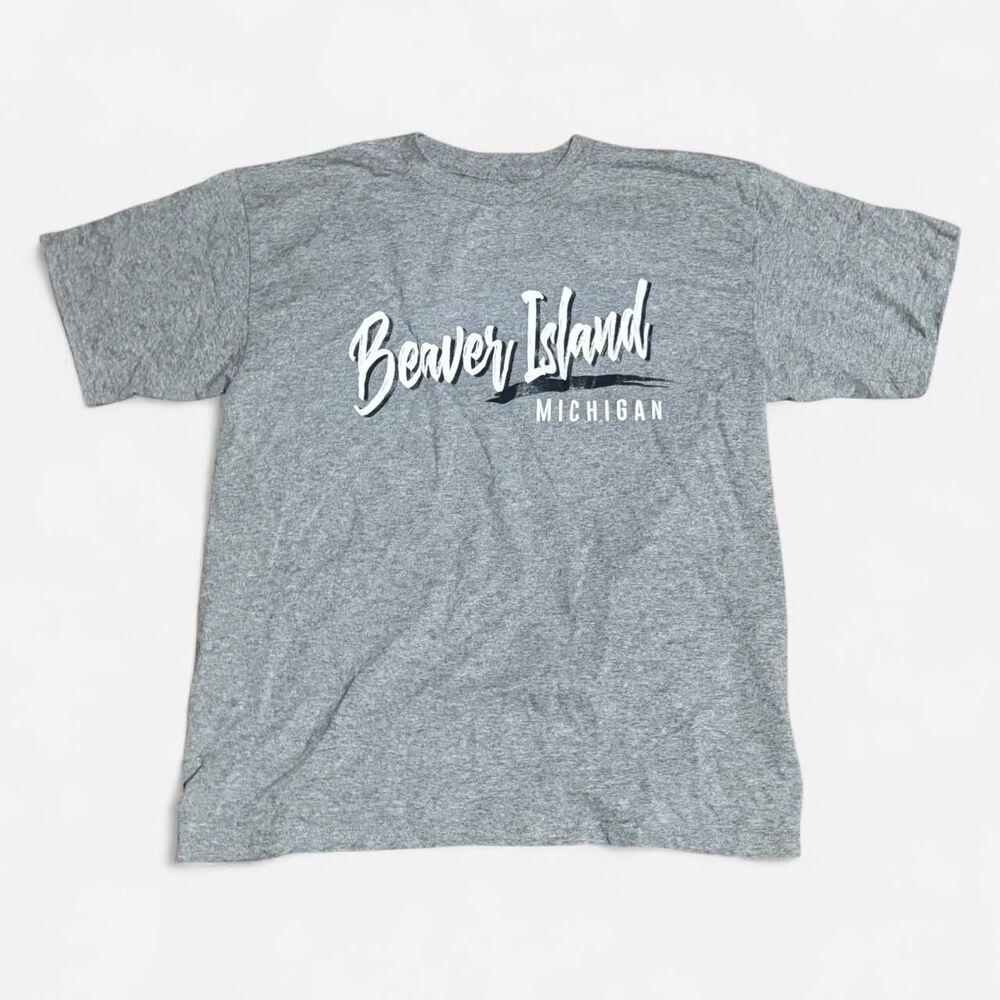Grey beaver island Michigan T shirt width 19in & length 22-1/2in